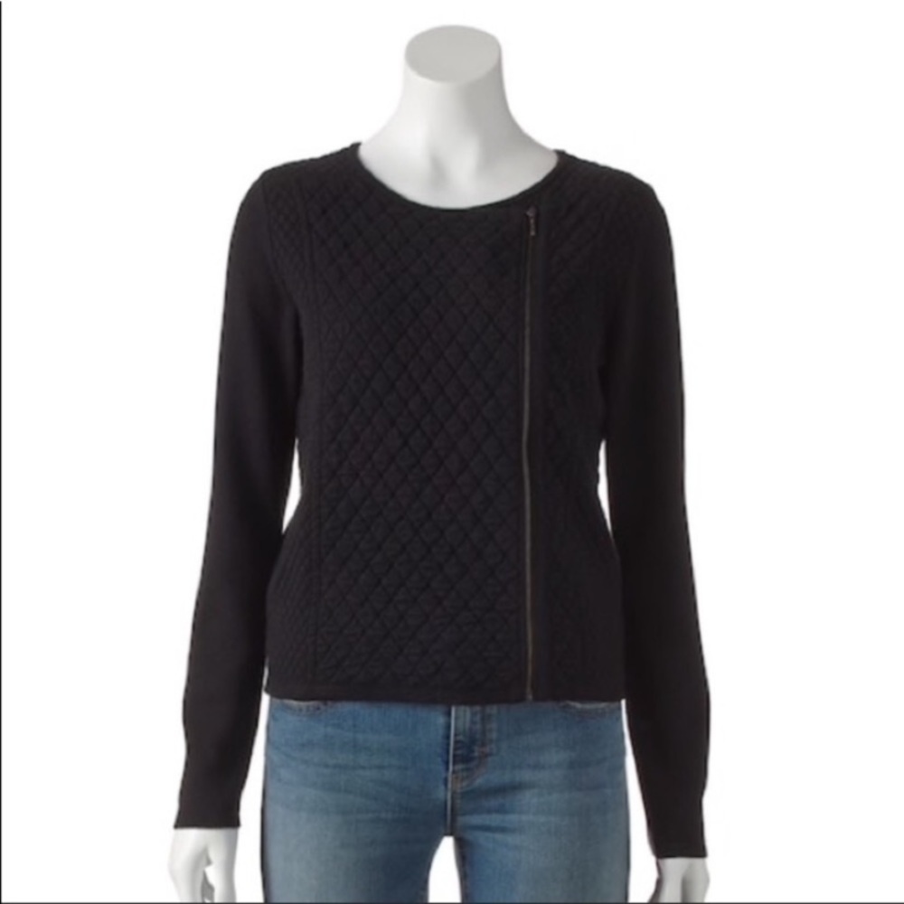 Elle Quilted Moto Textured Cardi Sweater EUC
